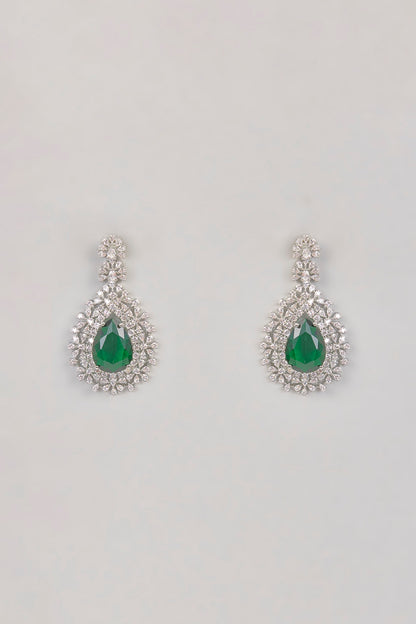 White Finish Zircon & Green Stone Necklace Set