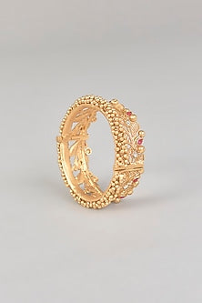 Gold Finish Pearl & Kundan Polki Bangles (Set of 2)