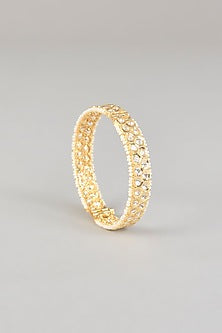 Gold Finish Zircon & Kundan Polki Bangles (Set of 2)