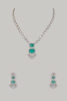 White Finish Zircon & Green Stone Necklace Set
