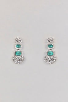 White Finish Zircon & Green Stone Necklace Set