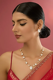 Gold Plated Kundan Polki & Purple Stone Necklace Set