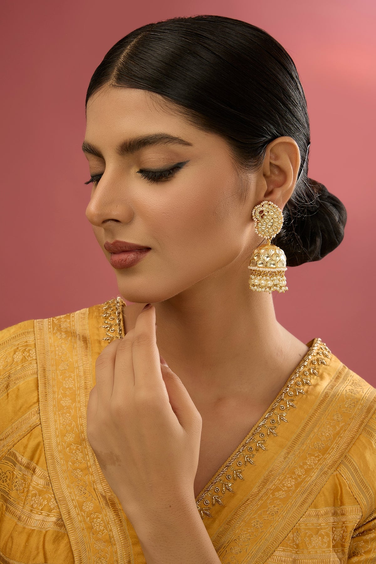 Gold Finish American Diamond & Zircon Jhumka Earrings