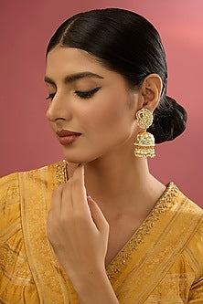 Gold Finish American Diamond & Zircon Jhumka Earrings