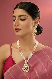 Gold Plated Kundan Polki & Pink Stone Necklace Set