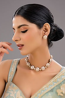 Gold Finish Kundan Polki & Pearl Necklace Set