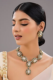 Gold Finish Kundan Polki & Zircon Necklace Set