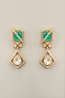 Gold Finish Kundan Polki & Green Zircon Necklace Set
