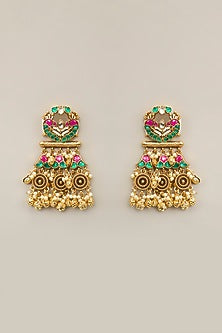 Gold Finish Kundan Polki & Green Beaded Necklace Set