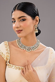 Gold Finish Kundan Polki Necklace Set