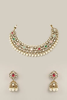 Gold Finish Kundan Polki Necklace Set