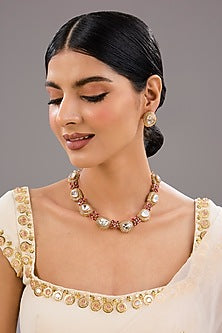 Gold Finish Kundan Polki & Pearl Necklace Set