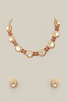 Gold Finish Kundan Polki & Pearl Necklace Set