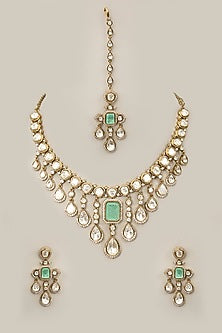 White Rhodium Finish Zircon & Blue Stone Necklace Set