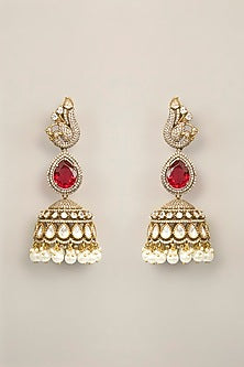 Gold Finish Pearl & Brown Stone Necklace Set