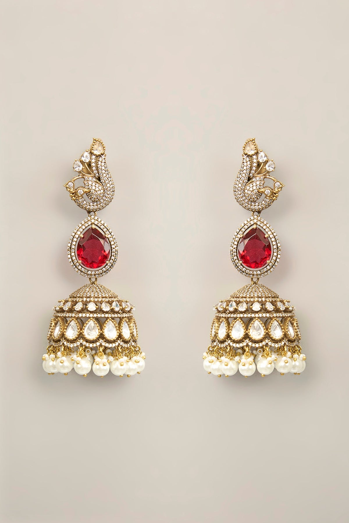 Gold Finish Pearl & Brown Stone Necklace Set
