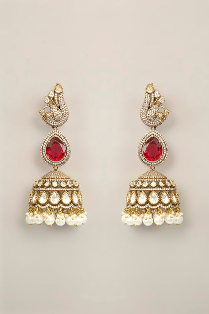 Gold Finish Pearl & Brown Stone Necklace Set
