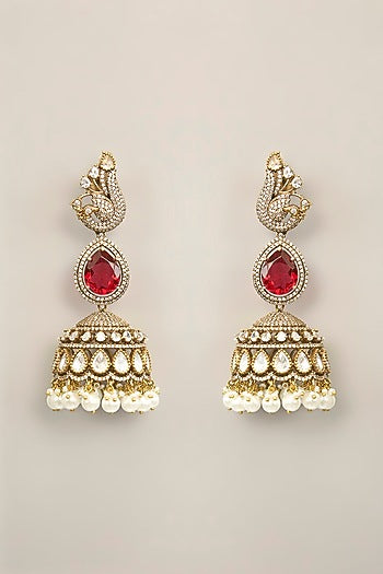 Gold Finish Pearl & Brown Stone Necklace Set