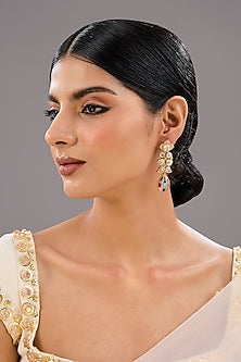 Two-Tone Finish Zircon & Pearl Dangler Earrings