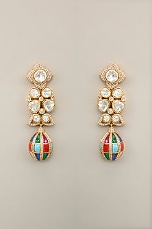 Two-Tone Finish Zircon & Pearl Dangler Earrings