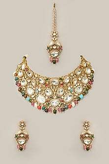 Gold Finish Zircon & Sapphire Stone Necklace Set