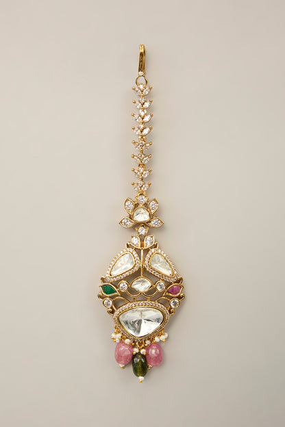 Gold Finish Zircon & Sapphire Stone Necklace Set