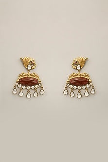 Gold Plated Kundan Polki & Brown Stone Necklace Set