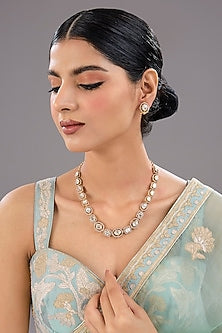 Black Rhodium Finish Kundan Polki & Pearl Necklace Set