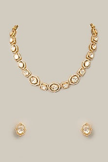 Black Rhodium Finish Kundan Polki & Pearl Necklace Set