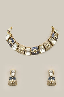 Two-Tone Finish Zircon & Green Stone Necklace Set