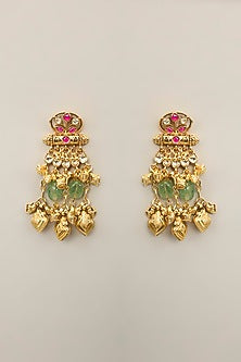 Gold Finish Green Crystal & Pearl Necklace Set