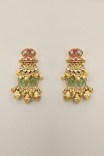 Gold Finish Green Crystal & Pearl Necklace Set