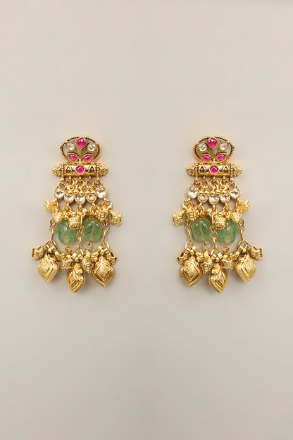Gold Finish Green Crystal & Pearl Necklace Set
