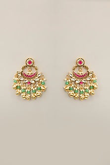 Gold Finish Multi-Colored Kundan Polki & Crystal Necklace Set