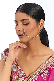 Gold Finish Kundan Polki & Pearl Nath