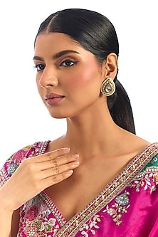 Gold Finish Kundan Polki & Pearl Stud Earrings