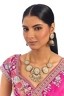 Gold Finish Kundan Polki Necklace Set