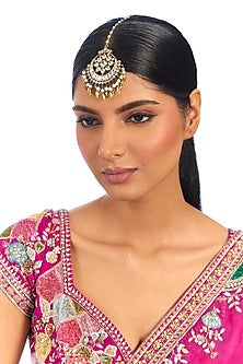 Gold Finish Kundan Polki & Pearl Maangtikka