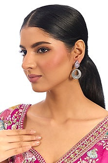 Gold Finish Crystal & Pink Stone Drop Earrings