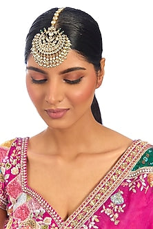 Gold Finish Kundan Polki & Pearl Maangtikka