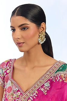 Gold Finish Kundan Polki & Pearl Stud Earrings