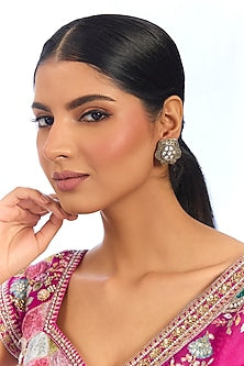 Gold Finish Kundan Polki & Pink Stone Stud Earrings