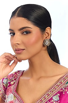 Gold Finish Kundan Polki & Pink Stone Stud Earrings