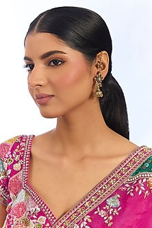 Antique Gold Finish Kundan Polki & Red Stone Dangler Earrings