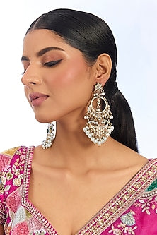 Gold Finish Kundan Polki & Pearl Chandbali Earrings