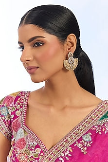 Gold Finish Kundan Polki & Pearl Chandbali Earrings