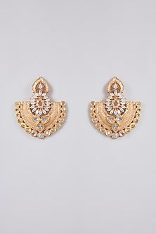 Gold Finish Kundan Polki & Pearl Chandbali Earrings