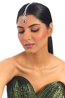 Gold Finish Kundan Polki & Ruby Stone Maangtikka