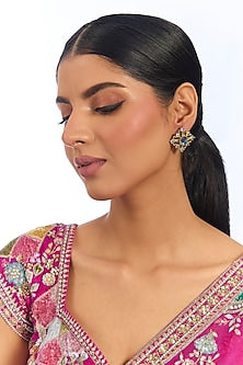 Gold Finish Kundan Polki Floral Stud Earrings