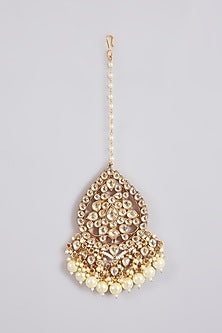 Gold Finish Kundan Polki & Pearl Maangtikka